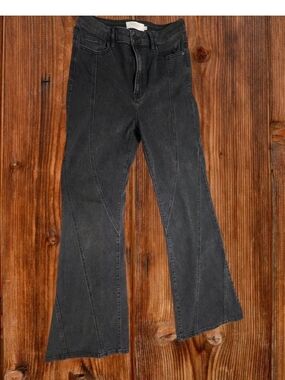 High-Rise Black Flare Jeans with Panel Seams
